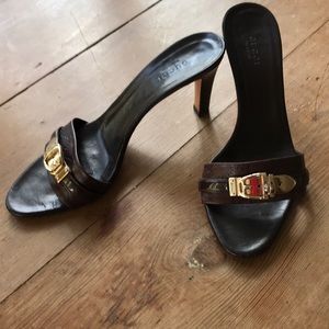 Authentic Gucci Brown Leather Slide Sandal